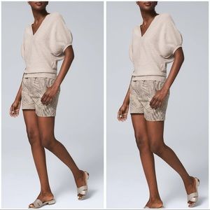 WHBM 5 Inch High Rise Palm Print Shorts safari tan